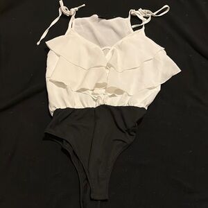 SHEIN Black and White Ruffle Bodysuit